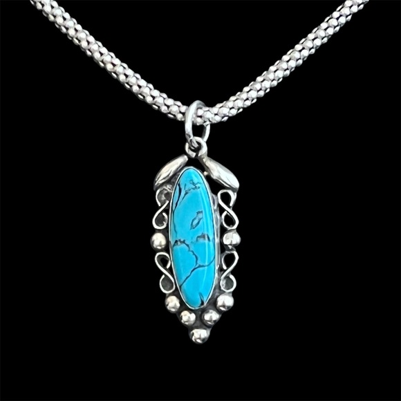 Estate Jewelry - Vintage Mexican Sterling silver turquoise pendant
